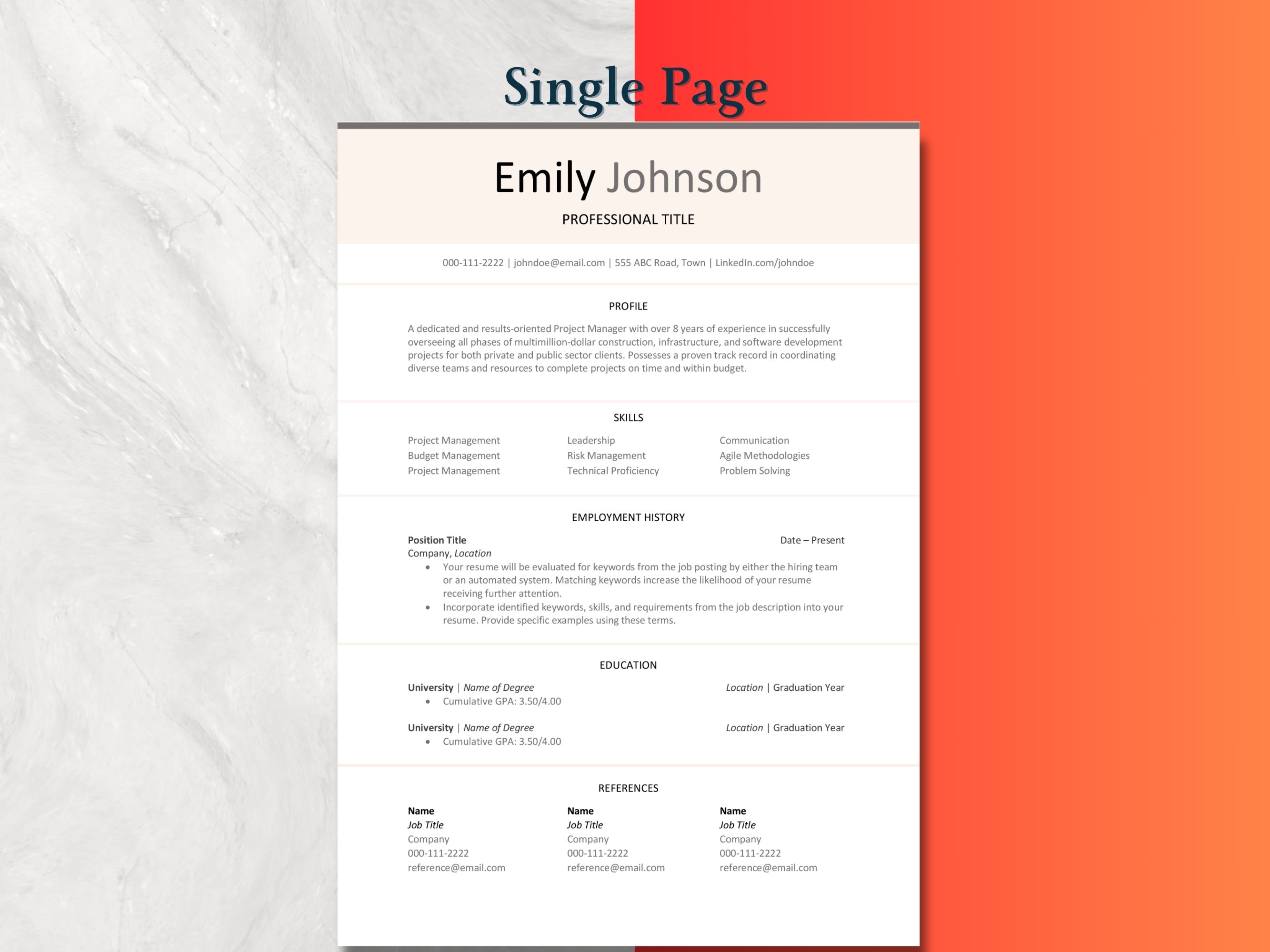 ATS Friendly Resume Template 1 Page in Word