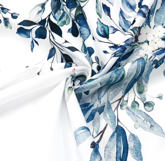 Blue Eucalyptus Shower Curtain, Watercolor Plant Leaves with Floral Bathroom Shower Curtain Set with Hooks, 72x72