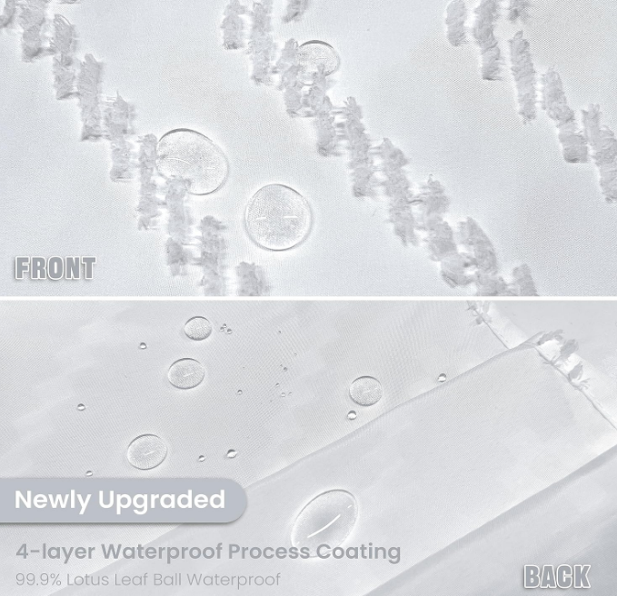 Boho Shower Curtain White Tassel Woven Fabric Shower Curtain Modern Farmhouse Textured Tufted Chevron Striped Minimalist Bathroom Hotel 72 x 72 White