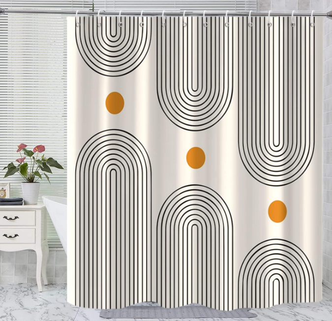 Boho Mid Century Shower Curtain, Minimalist Abstract Arch Simple Sun Modern Machine Washable Waterproof Fabric for Bathroom Decor Bathtub with 12 Hooks 72x72