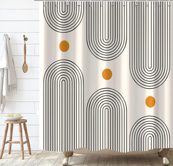 Boho Mid Century Shower Curtain, Minimalist Abstract Arch Simple Sun Modern Machine Washable Waterproof Fabric for Bathroom Decor Bathtub with 12 Hooks 72x72