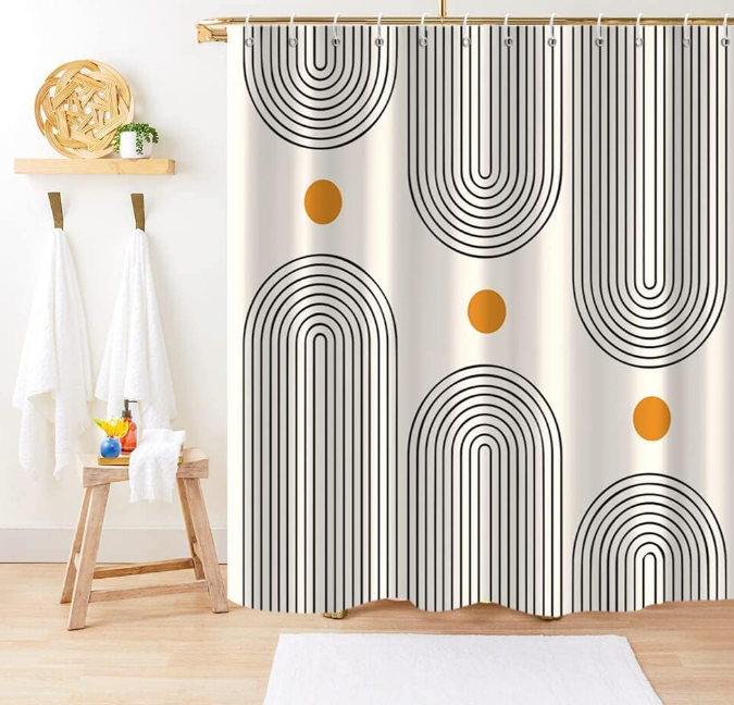 Boho Mid Century Shower Curtain, Minimalist Abstract Arch Simple Sun Modern Machine Washable Waterproof Fabric for Bathroom Decor Bathtub with 12 Hooks 72x72