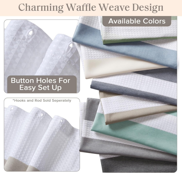 Shower Curtain Waffle Weave Striped Pieced Design Fabric Shower Curtain for Bathroom with 3M Scotchgard Moisture Management Premium Spa Quality Modern Standard 72"x72" Taupe