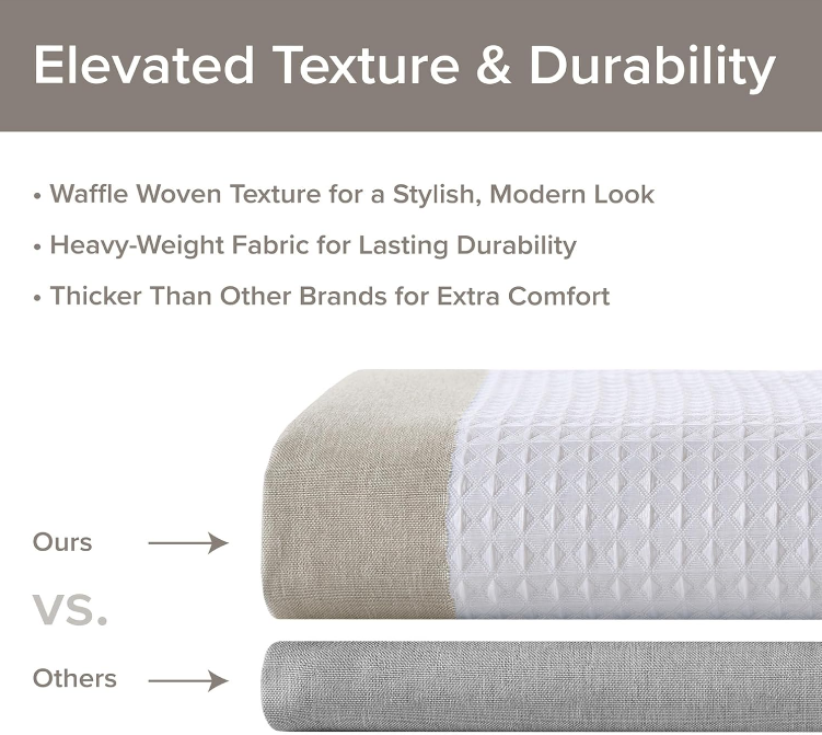 Shower Curtain Waffle Weave Striped Pieced Design Fabric Shower Curtain for Bathroom with 3M Scotchgard Moisture Management Premium Spa Quality Modern Standard 72"x72" Taupe