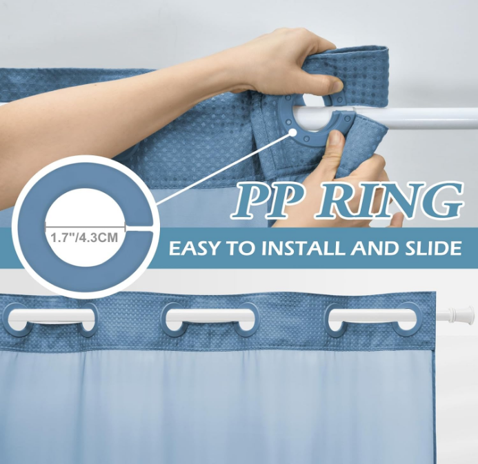 Moonlight Blue No Hook Shower Curtain with Snap in Liner,230GSM Waffle Weave Shower Curtains for Bathroom,71W x 74H