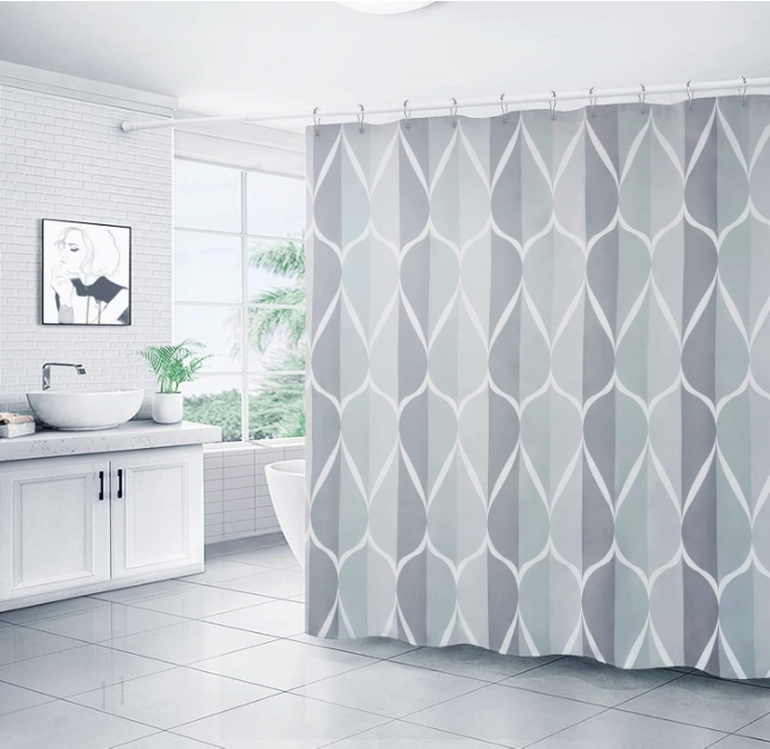 Grey Shower Curtain, Waterproof Design and Polyester, Quick-Drying, Weighted Hem, Shower Curtains Set for Bathroom W 72 x H 72, Machine Washable with 12 Hooks