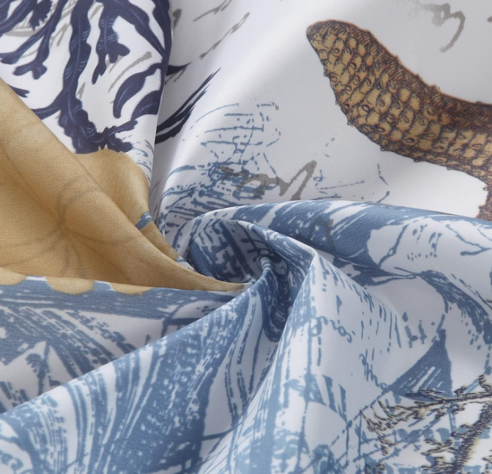 Under The Sea Seashell Blue Coastal Polyester Fabric Beach Lighthouse Modern Shower Curtain,Ocean Printed Navy Starfish Waterproof Farmhouse Bathroom Curtains,72" W x 72" L