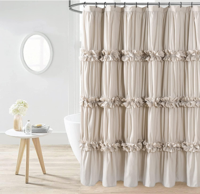 Camel Ruffle Shower Curtain, Vintage Handcrafted Bow Tie Ruched Microfiber Bath Curtain for Master Bathroom with 12 Buttonholes, 72" W x 72" H (LQ-10)