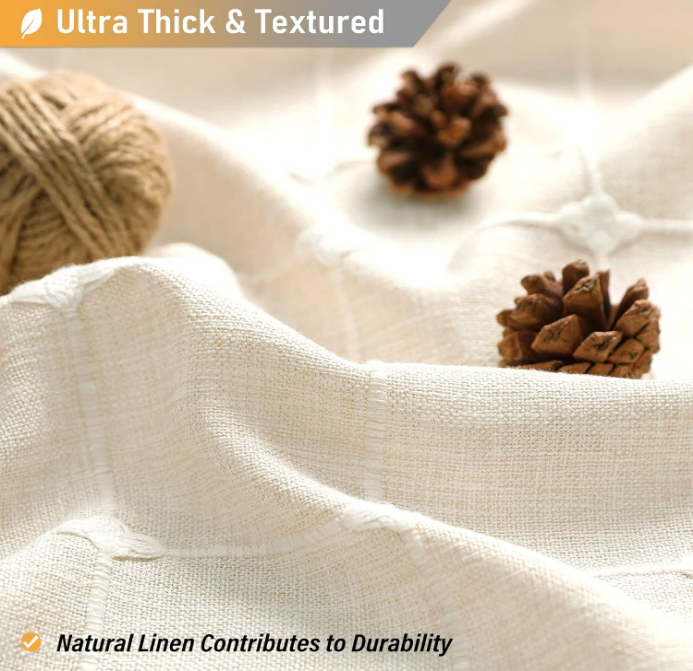 Boho Farmhouse Shower Curtain Set with Tassel - Linen Rustic Heavy Duty Fabric, Water Repellent, Modern Bohemian French Country Thick Bathroom Shower Curtains - Cream/Beige, 72x72