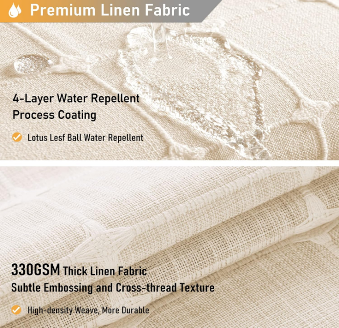 Boho Farmhouse Shower Curtain Set with Tassel - Linen Rustic Heavy Duty Fabric, Water Repellent, Modern Bohemian French Country Thick Bathroom Shower Curtains - Cream/Beige, 72x72