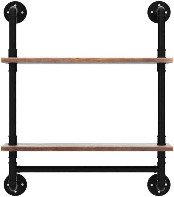 Pine Wood Floating Shelves Wall Shelves 24 inch,Bathroom Pipe Shelves with Towel Rack, Industrial Wall Mounted Shelf for Bathroom Decor for Living Room Bedroom Kitchen Bathroom