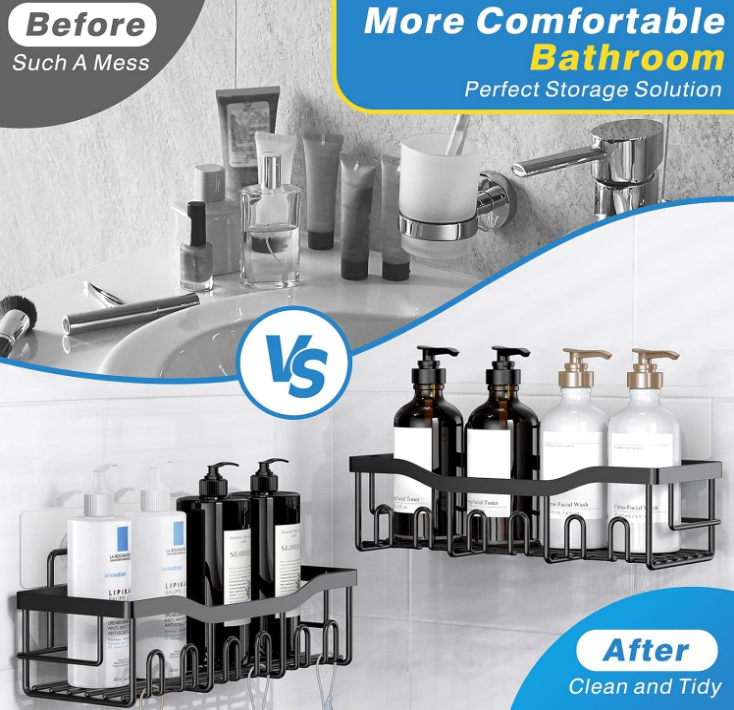 Adhesive Shower Caddy, 5 Pack Rustproof Stainless Steel Bath Organizers With Large Capacity, No Drilling Shelves for Bathroom Storage & Home Decor