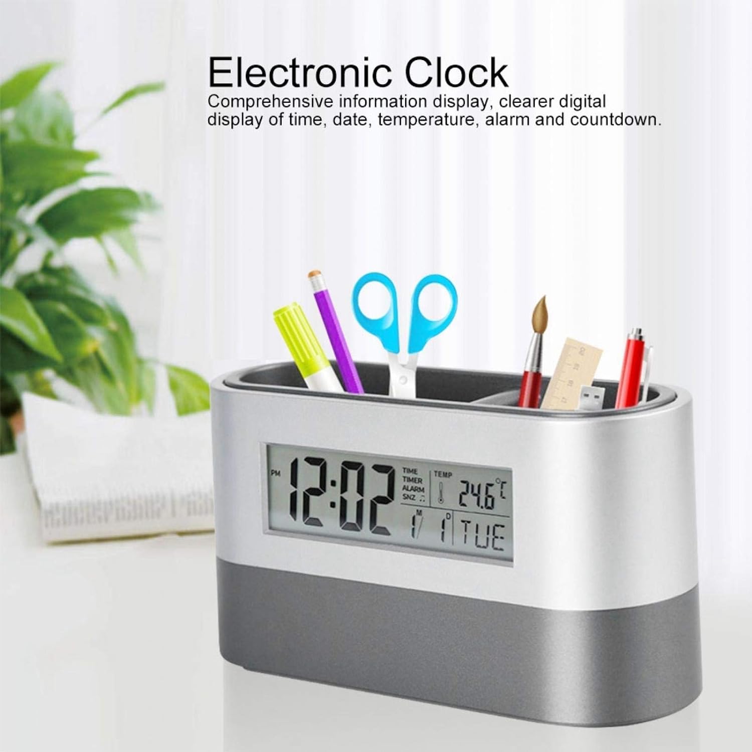 Pen Holder With Clock, Digital Desk Clock, PH662