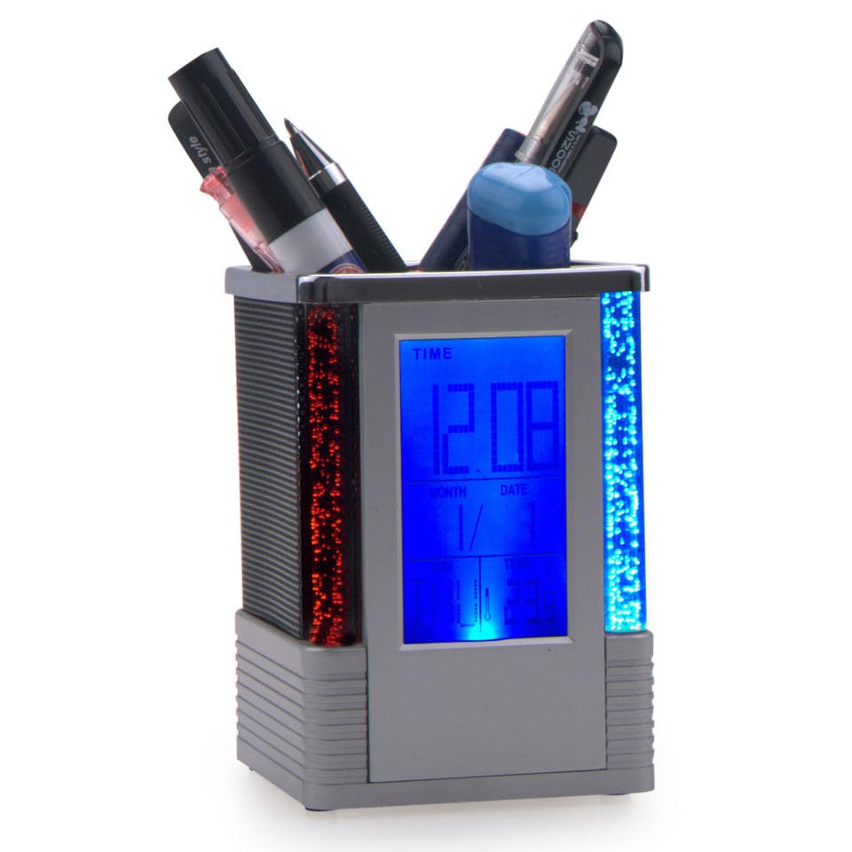 Pen Holder Digital Clock with LED Light and Temperature Alarm Clock