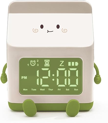 Digital Display Milk Carton Alarm Clock, Rechargeable Desk Clocks for Kids Home Decor Clock