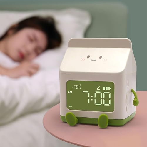 Digital Display Milk Carton Alarm Clock, Rechargeable Desk Clocks for Kids Home Decor Clock