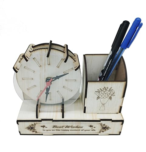 Digital Analog Clock with Desk Organizer Compartment for Study Table Office Desk Organizer