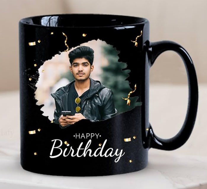 Custom Birthday Full Colour Photo Mug (Black)