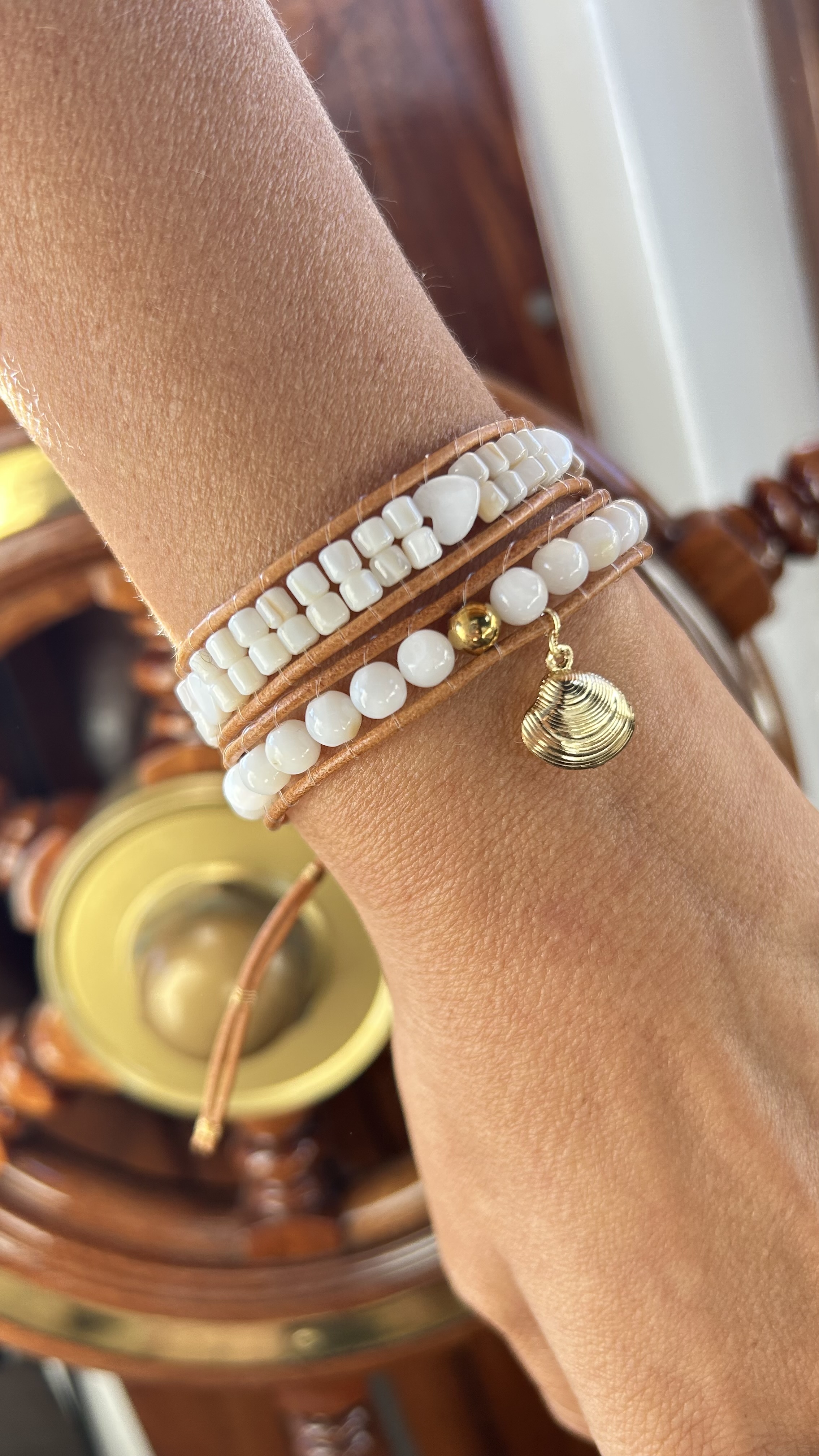 Shell beads wrap bracelet