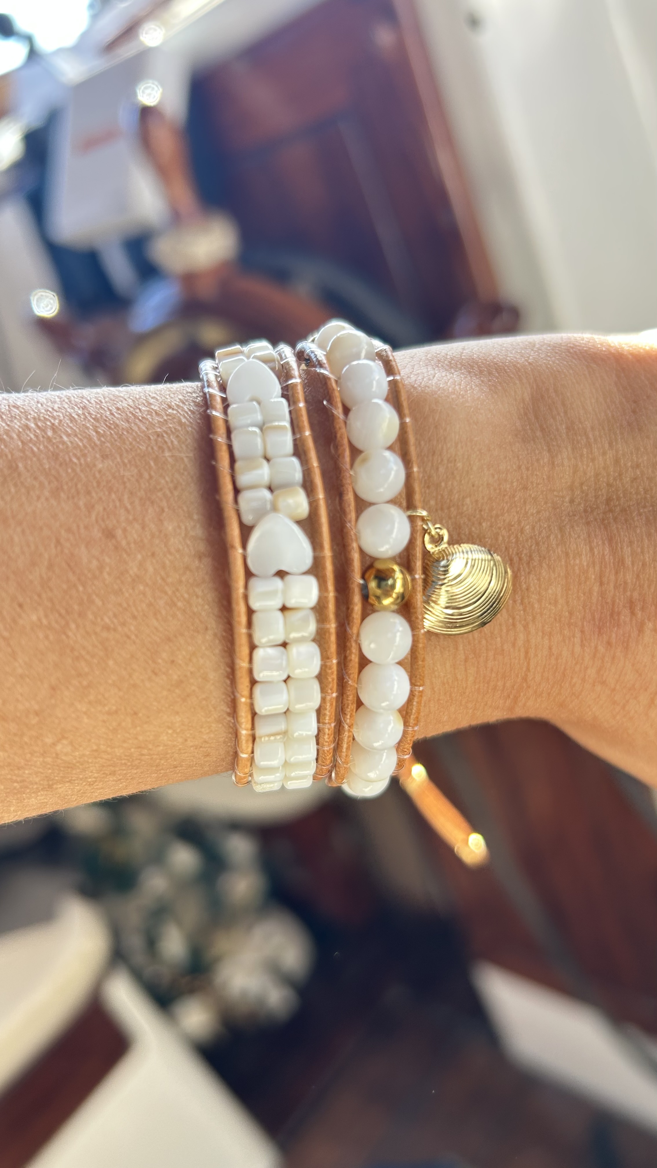 Shell beads wrap bracelet