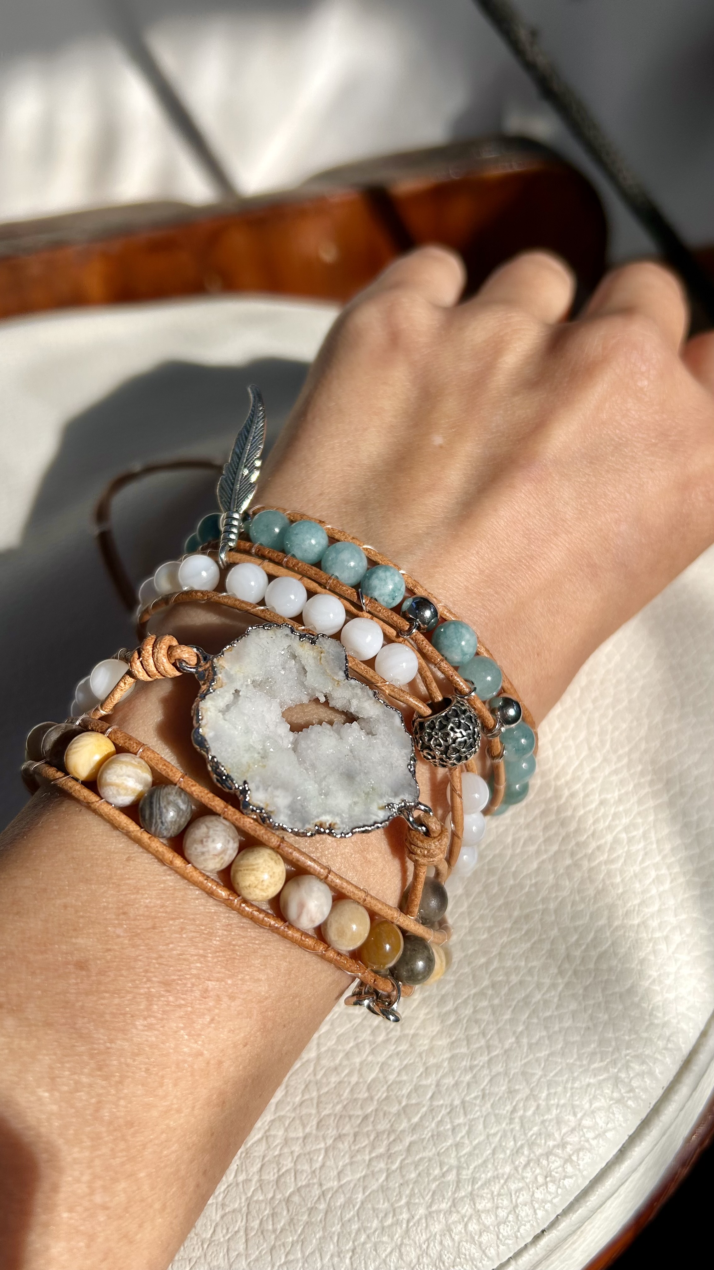 Boho bracelet with feathers