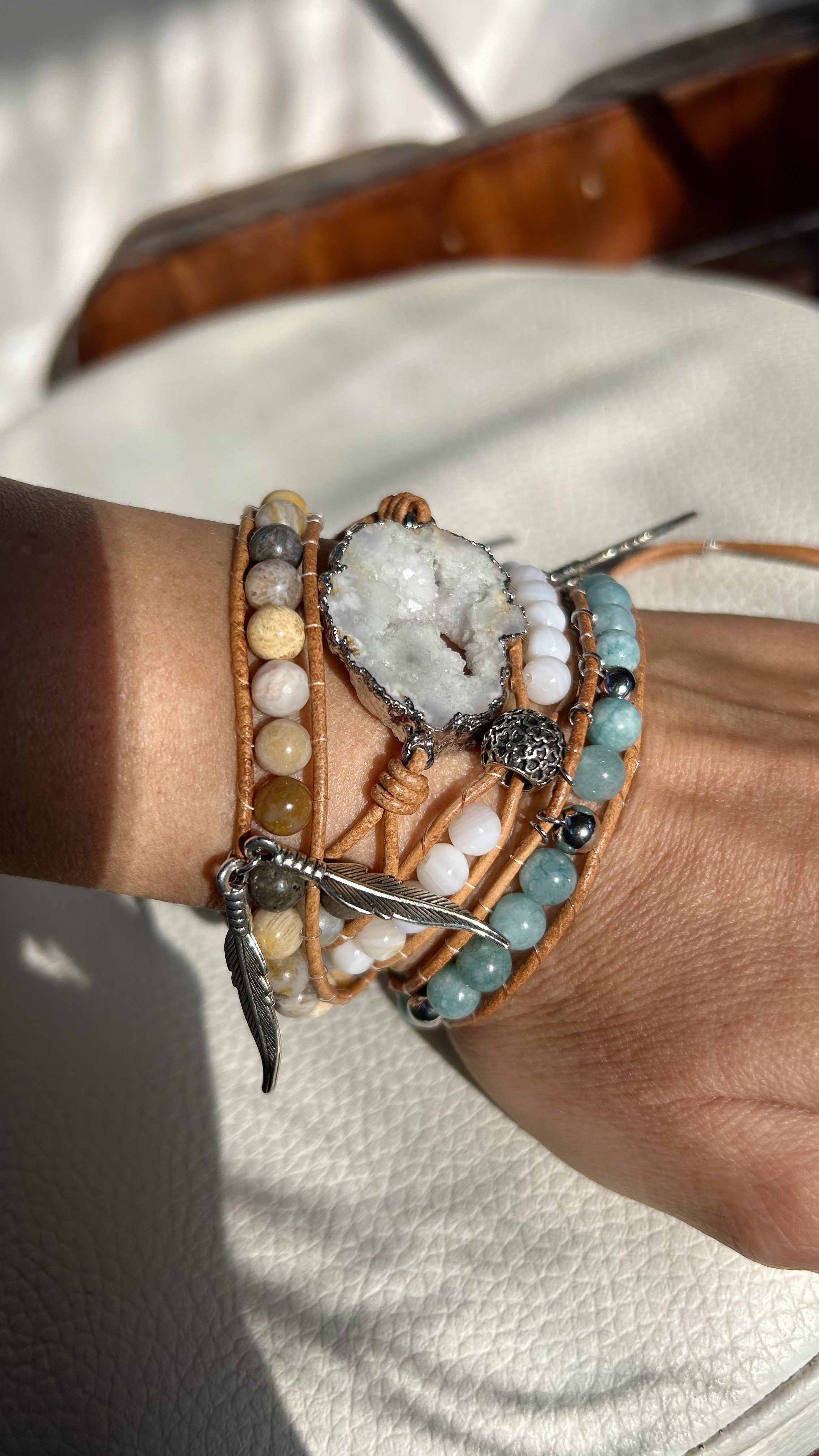 Boho bracelet with feathers