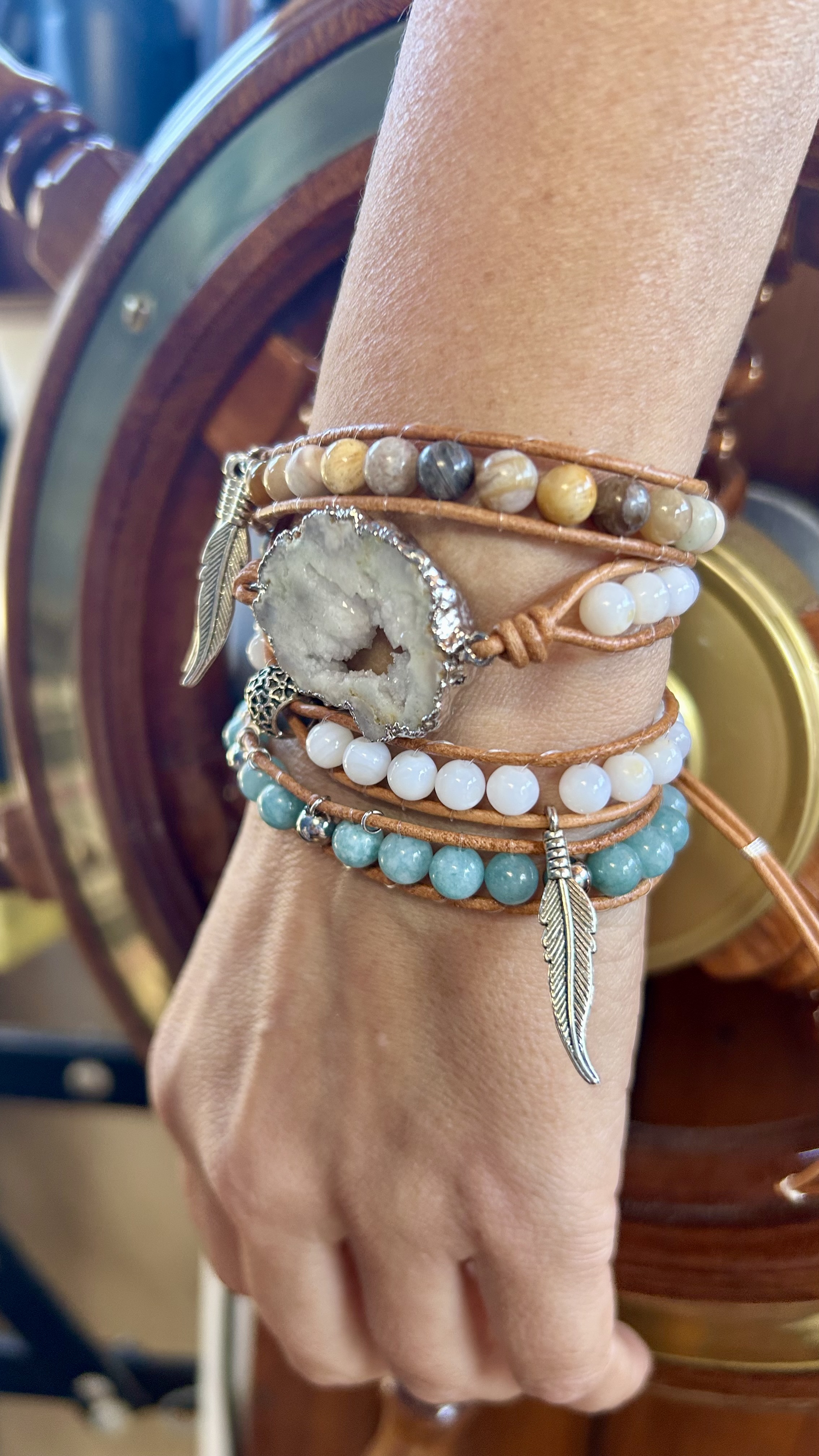 Boho bracelet with feathers