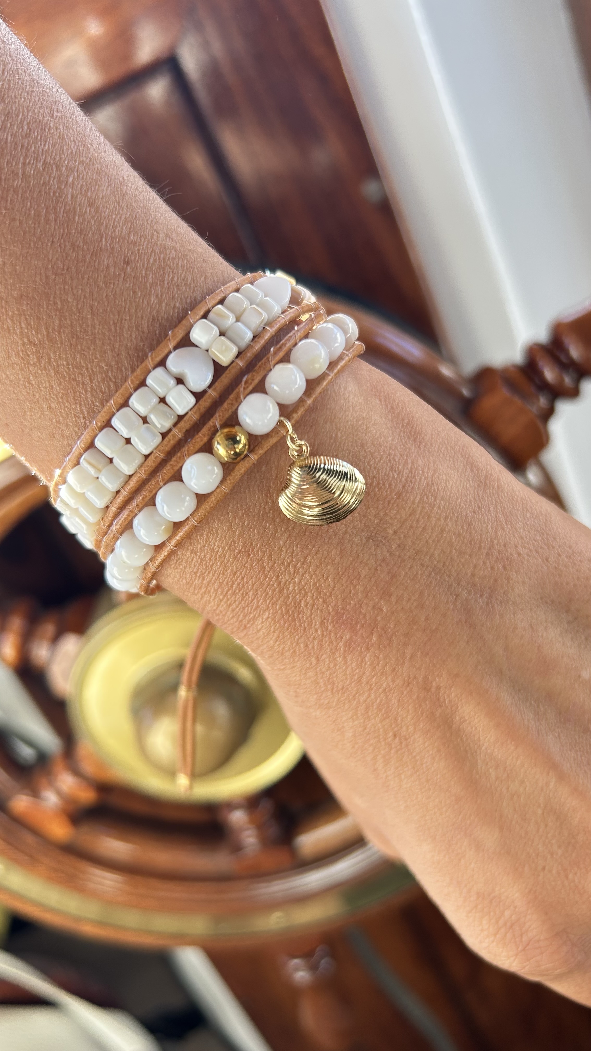 Shell beads wrap bracelet