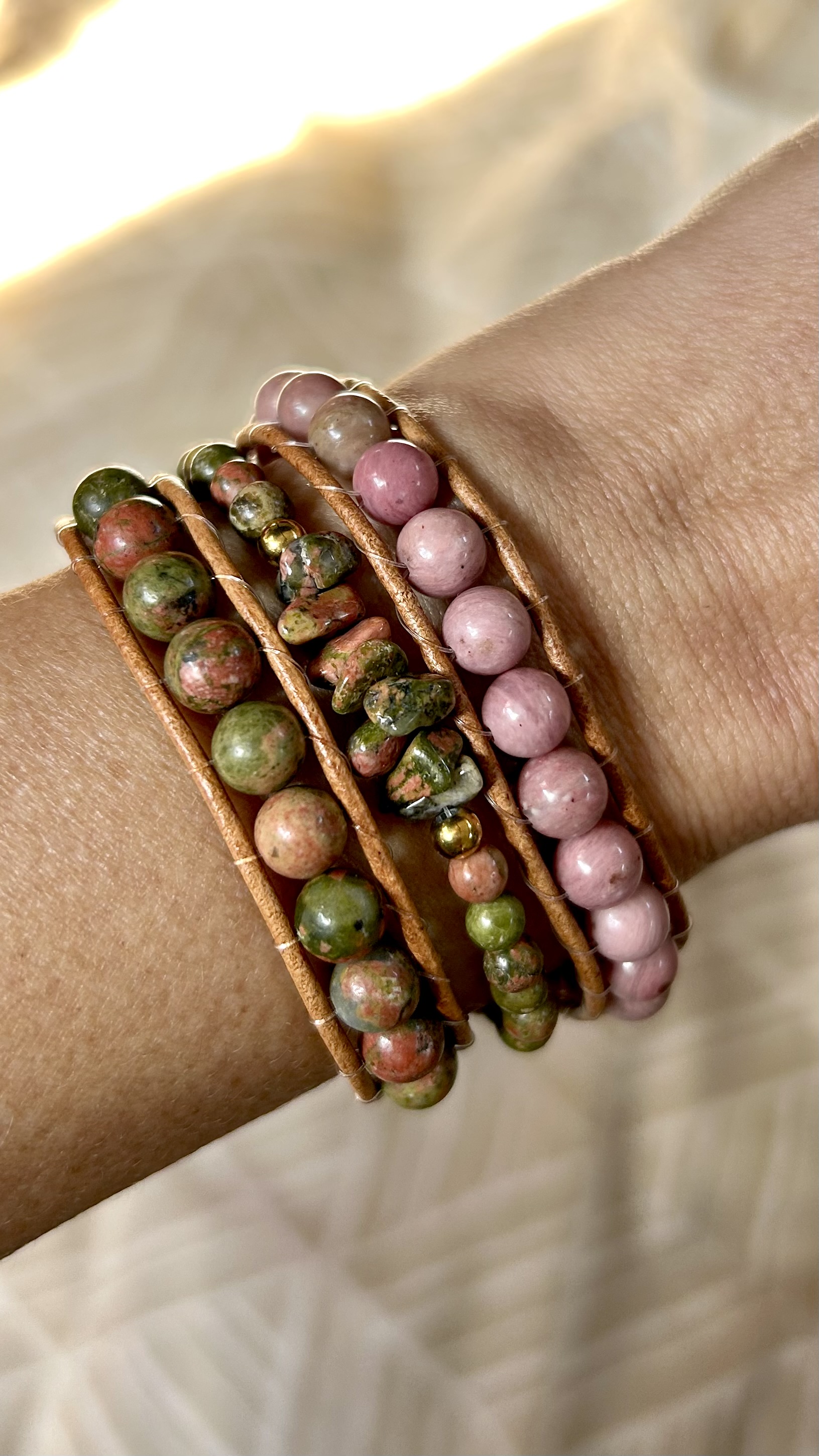 Unakite and pink gems bracelet