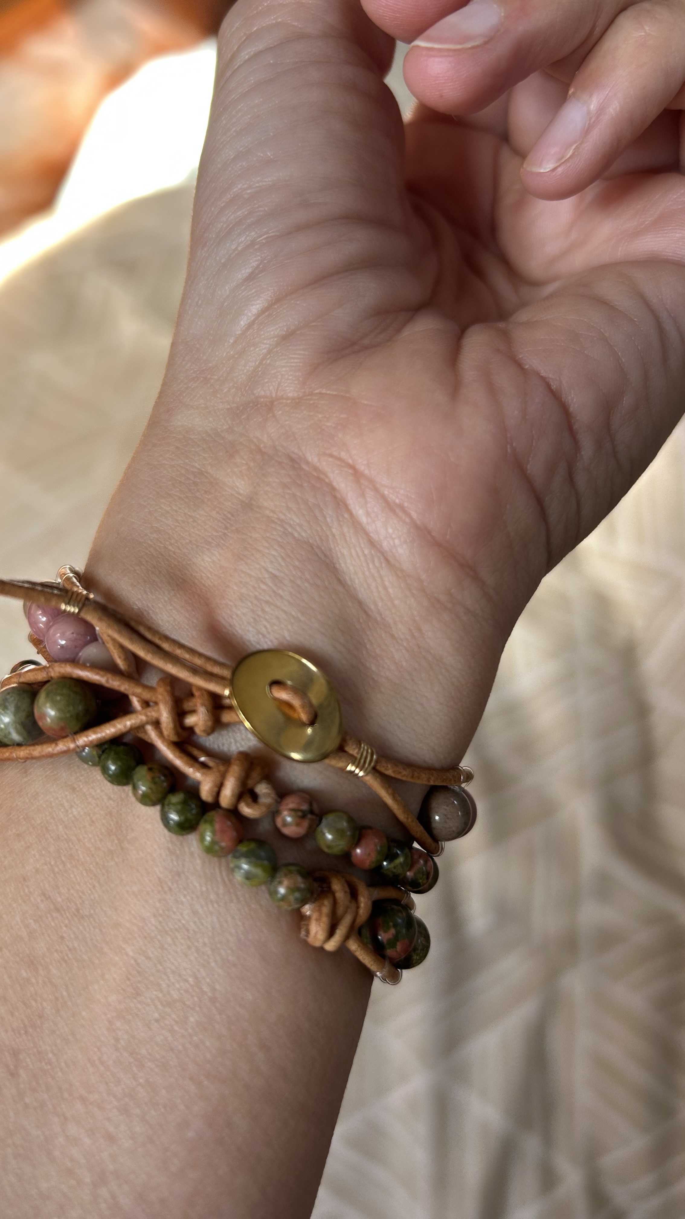 Unakite and pink gems bracelet