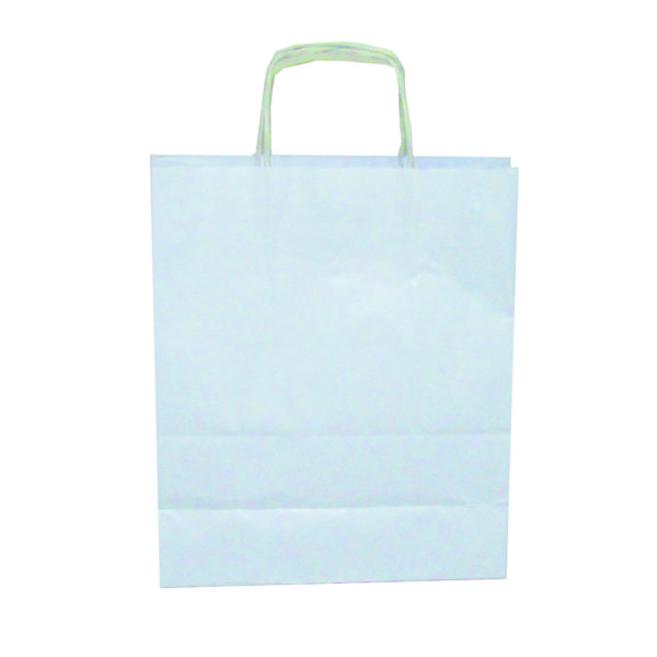 Bolsa kraft color blanco tamaño 26x31x12 cm
