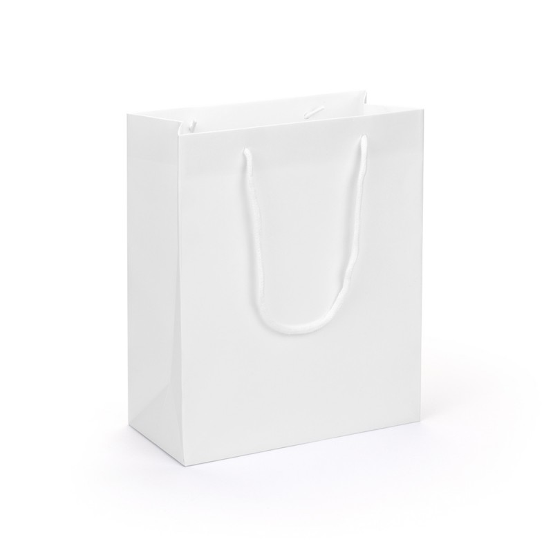 Bolsa de cartón blanco con laminado satin tamaño 12x15x06 cm