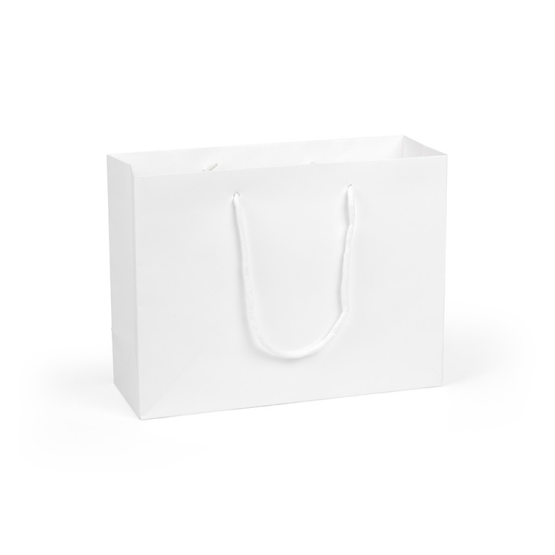Bolsa de cartón blanco matte tamaño 32x25x11 cm
