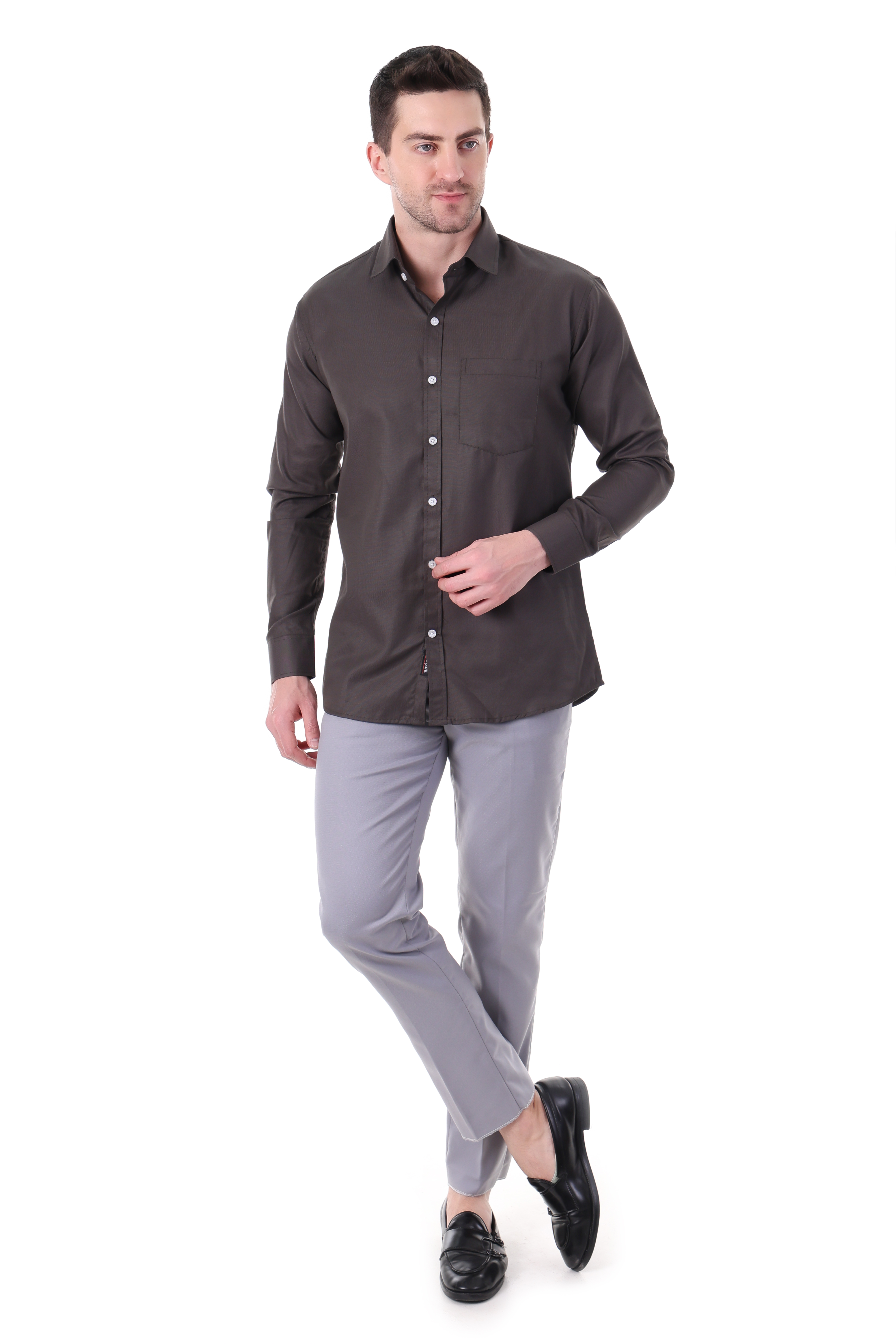 Beedark Men's Casual Jet Black Cotton Shirt