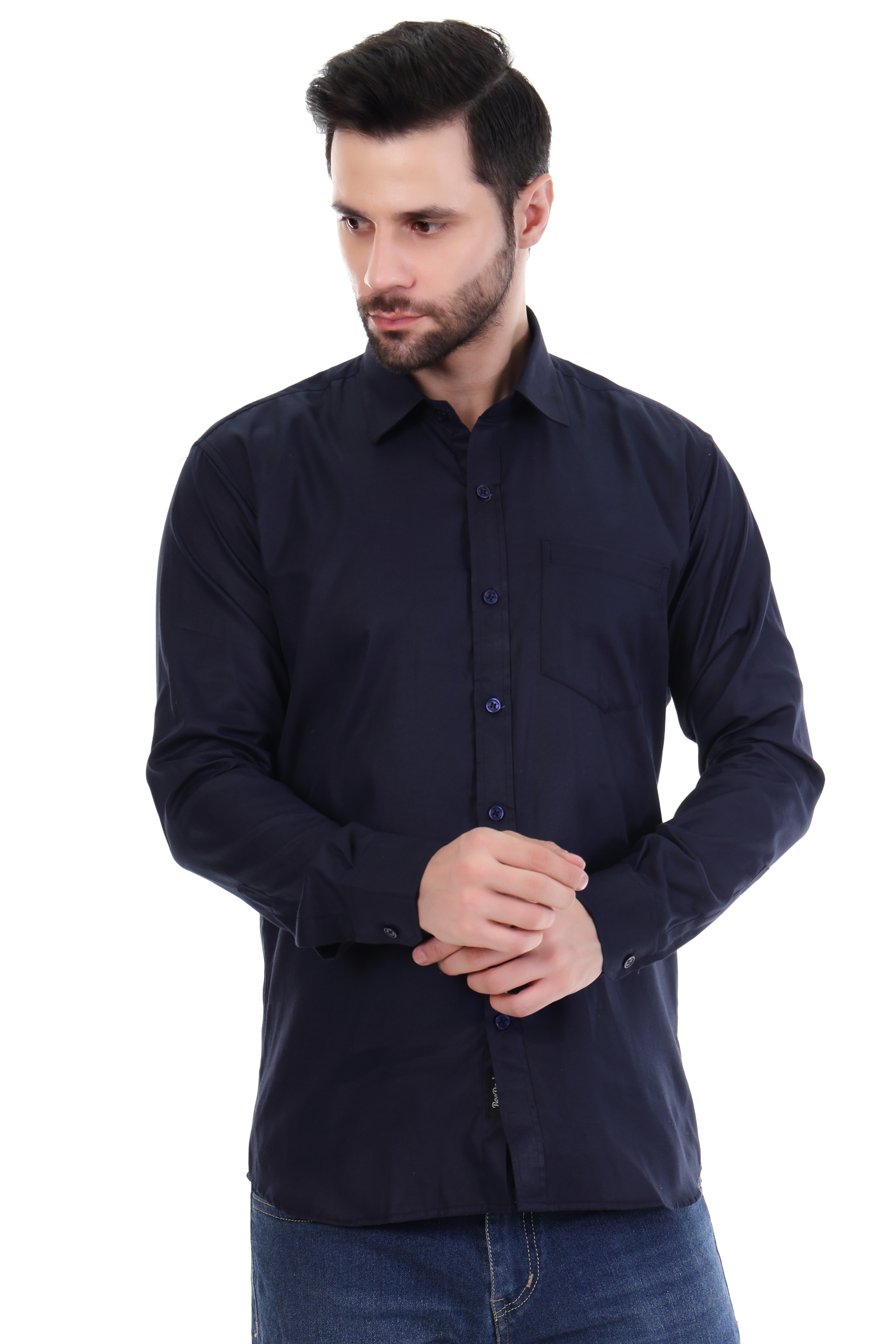Beedark Men's Casual Navy Blue Shirt Full Sleeve