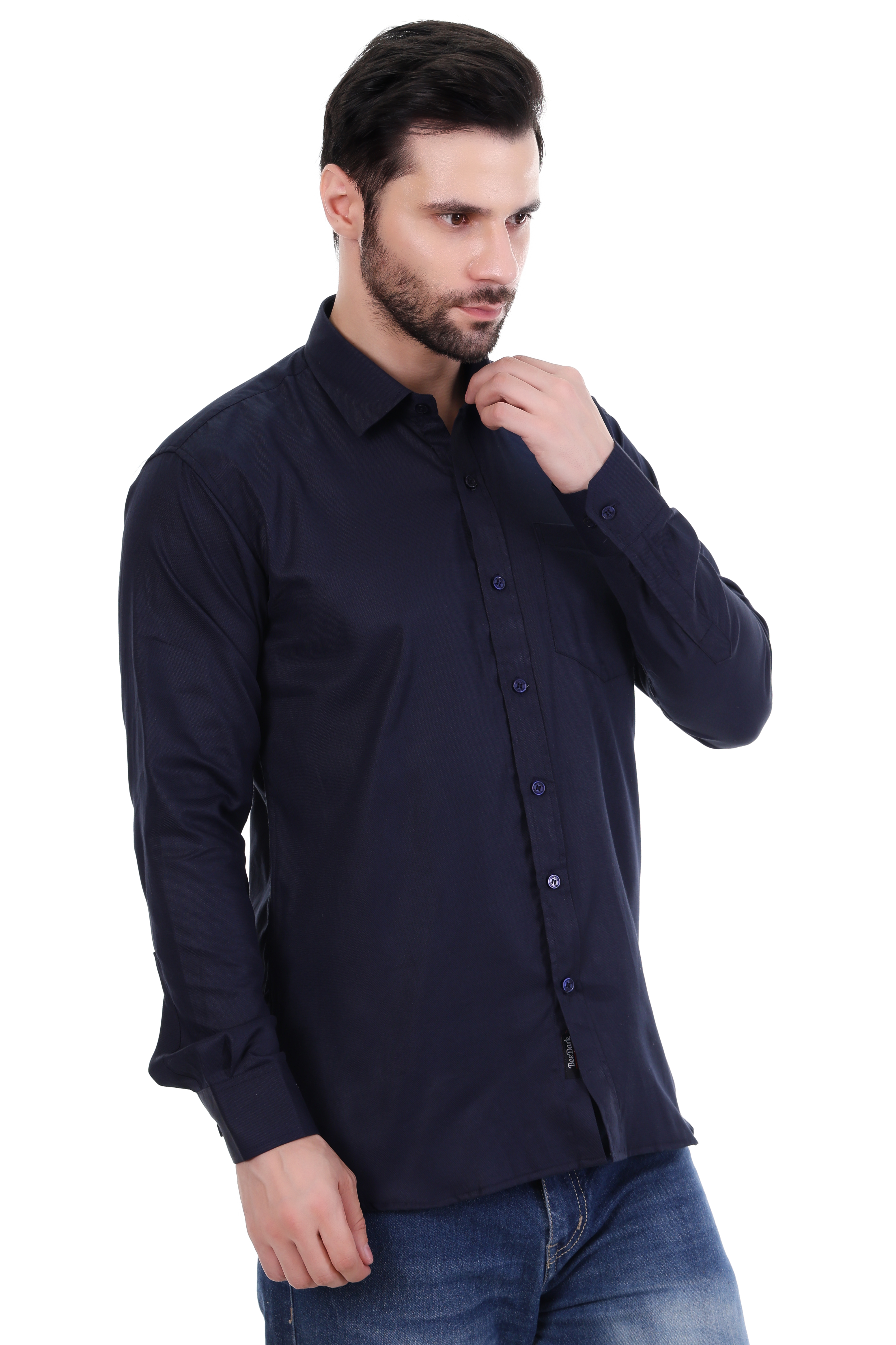 Beedark Men's Casual Navy Blue Shirt Full Sleeve