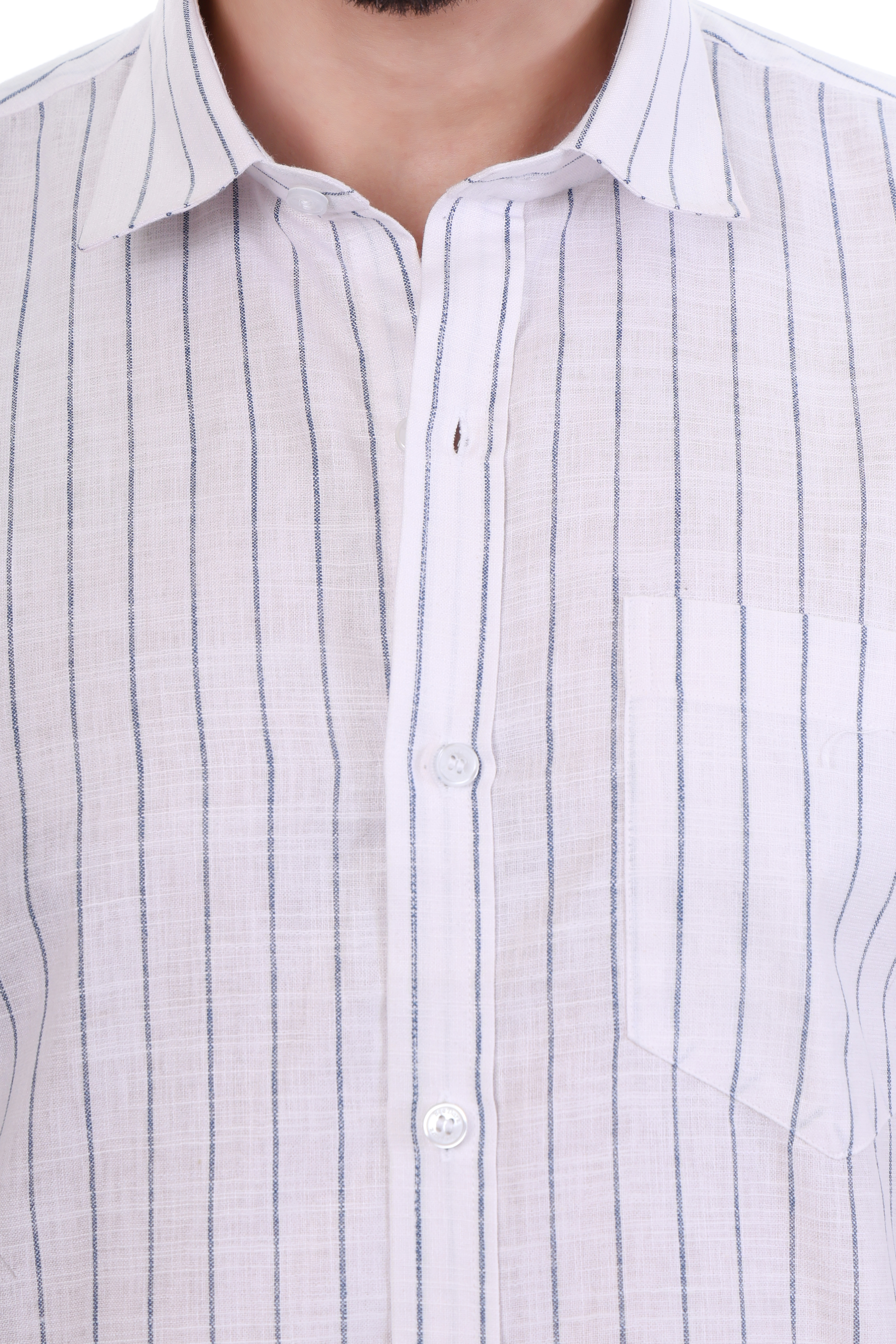 Beedark Men's Casual White Striped Shirt Full Sleeve