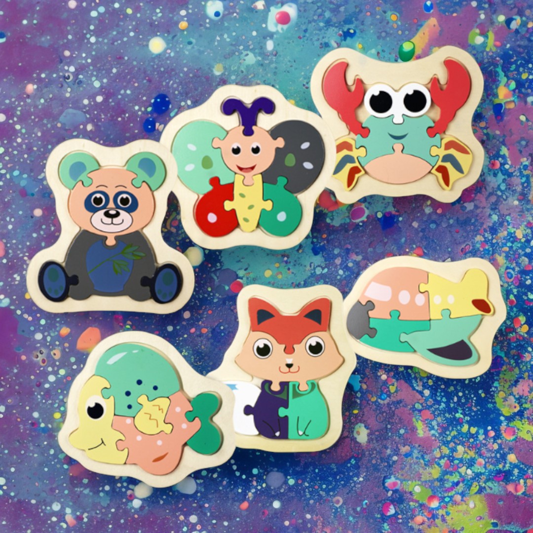 Large Sized Animal Themed 3D Wooden Children Jigsaw Puzzle Early Education Fun with Shape Recognition