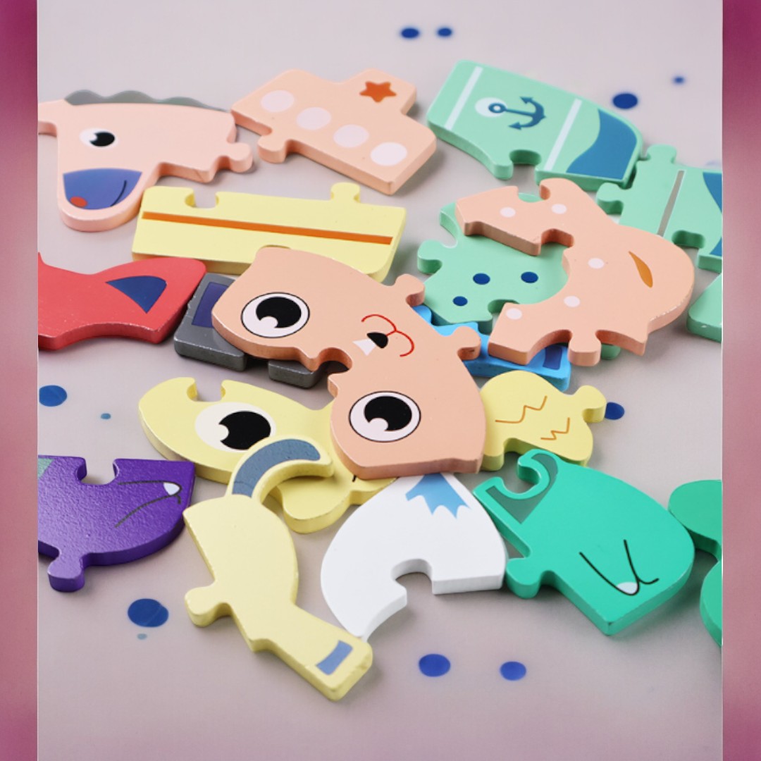 Large Sized Animal Themed 3D Wooden Children Jigsaw Puzzle Early Education Fun with Shape Recognition
