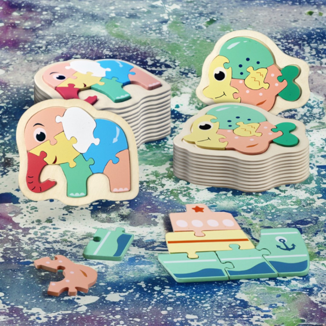 Large Sized Animal Themed 3D Wooden Children Jigsaw Puzzle Early Education Fun with Shape Recognition