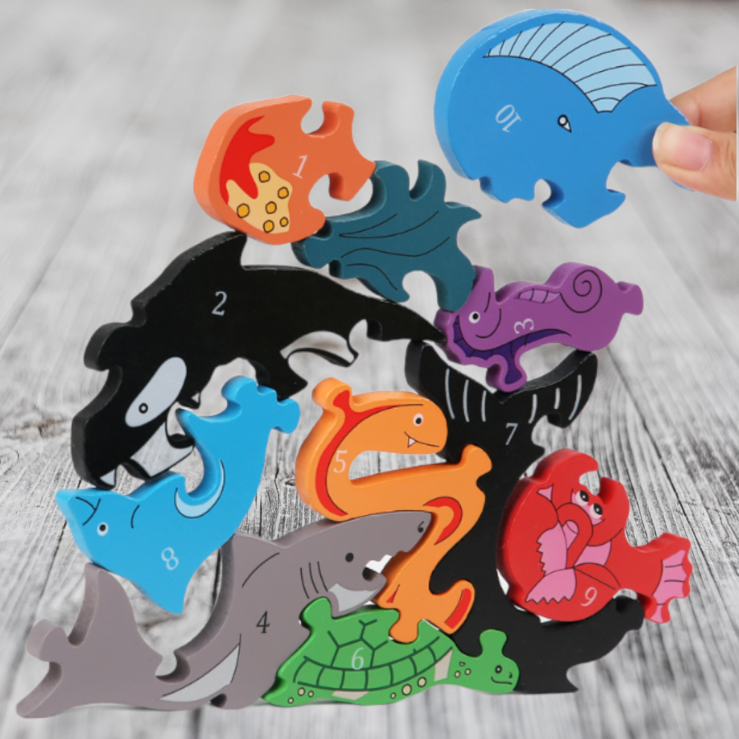 3D Puzzle and Stacking Wooden Educational Toy - 30 x 12.5 cm