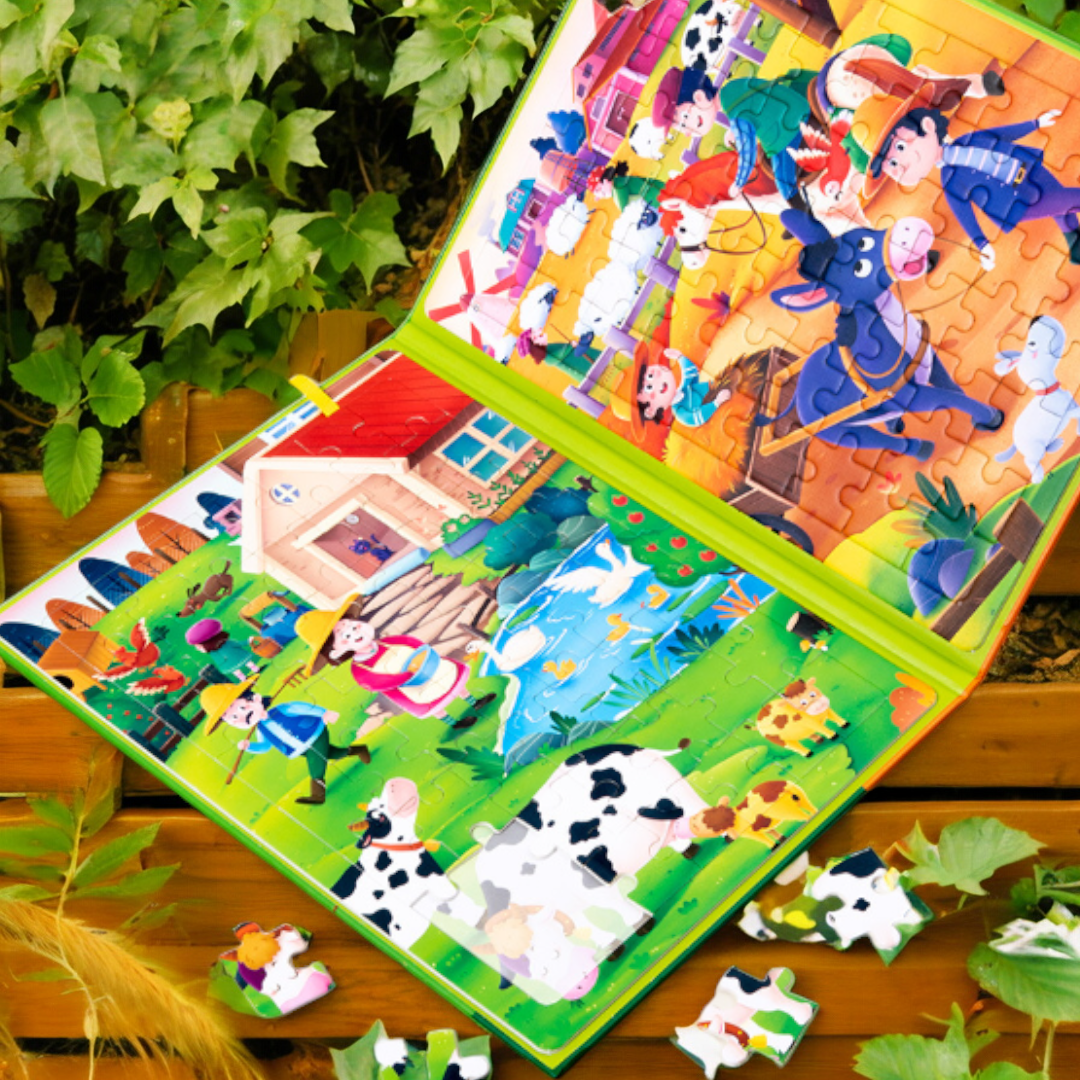Two in One Large Book Style Leveled Children Jigsaw Puzzle - 44 x 28.5 cm