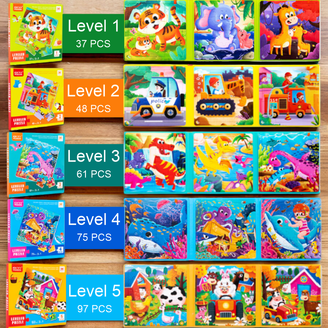 Three in One Increasing Difficulty Level Educational Children Jigsaw Puzzle - 56 x 18 cm