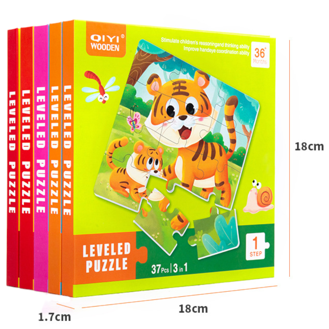 Three in One Increasing Difficulty Level Educational Children Jigsaw Puzzle - 56 x 18 cm