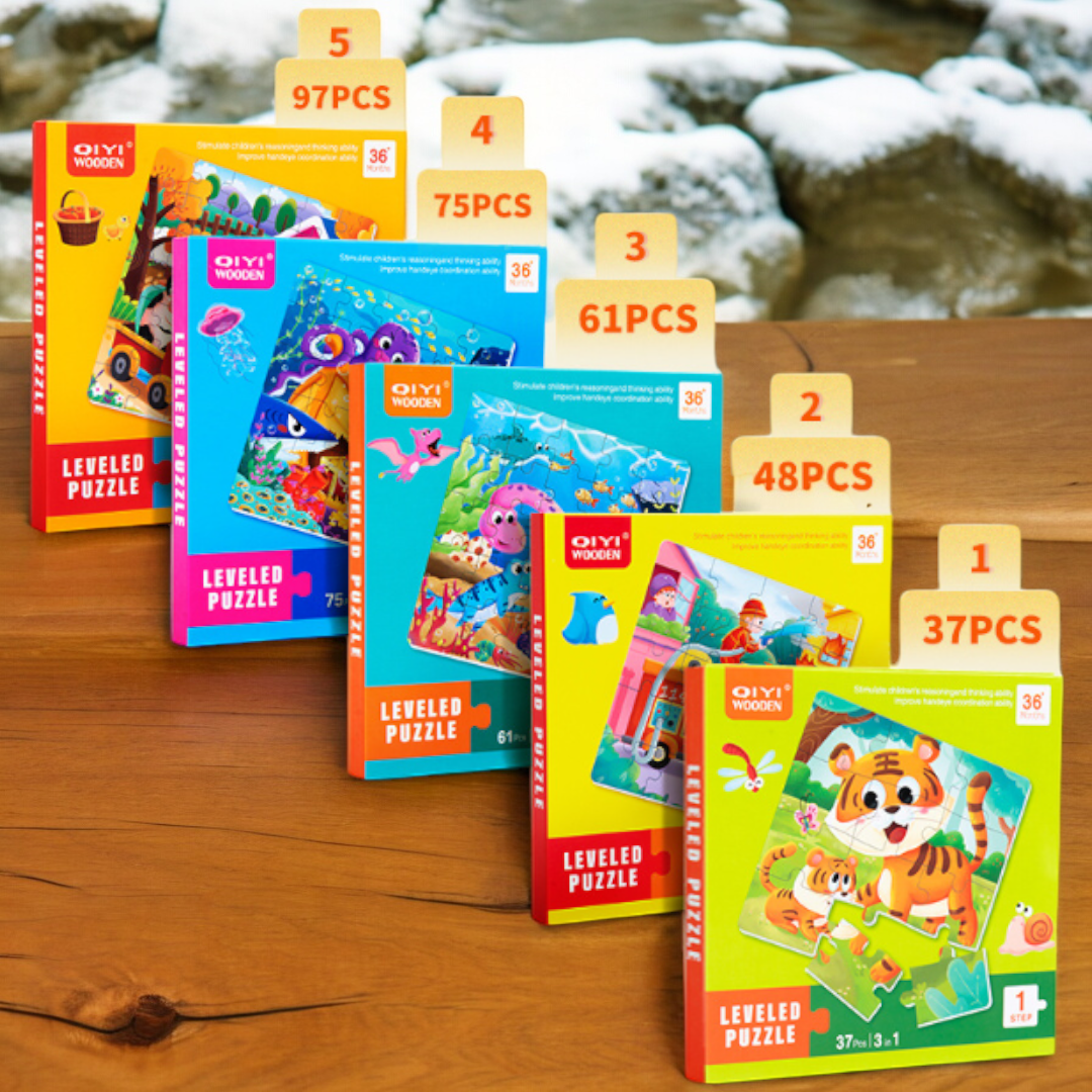 Three in One Increasing Difficulty Level Educational Children Jigsaw Puzzle - 56 x 18 cm