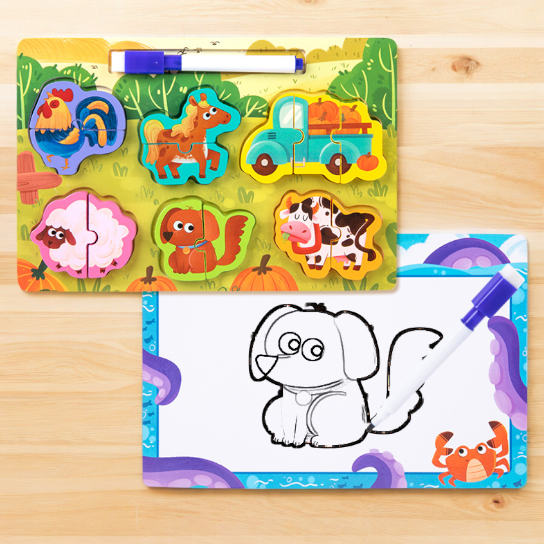 Kids White Board and Small Puzzles Set - 22.5 x 15 cm
