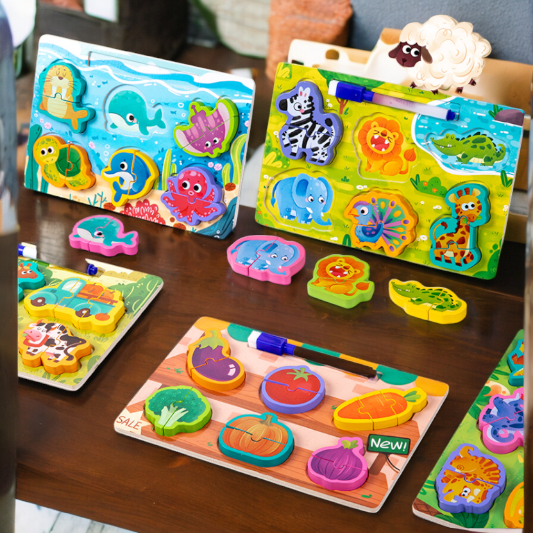 Kids White Board and Small Puzzles Set - 22.5 x 15 cm