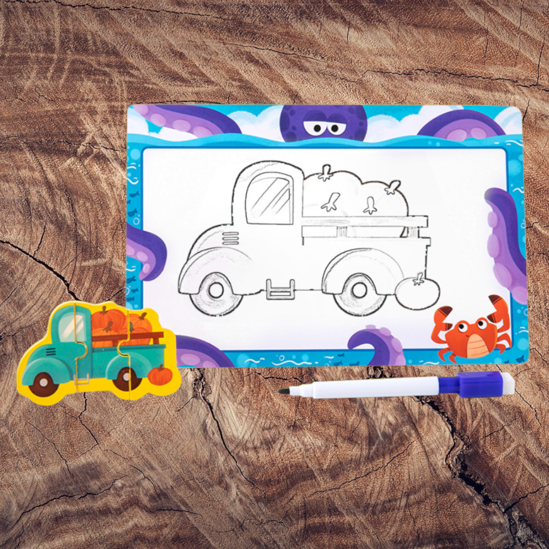 Kids White Board and Small Puzzles Set - 22.5 x 15 cm