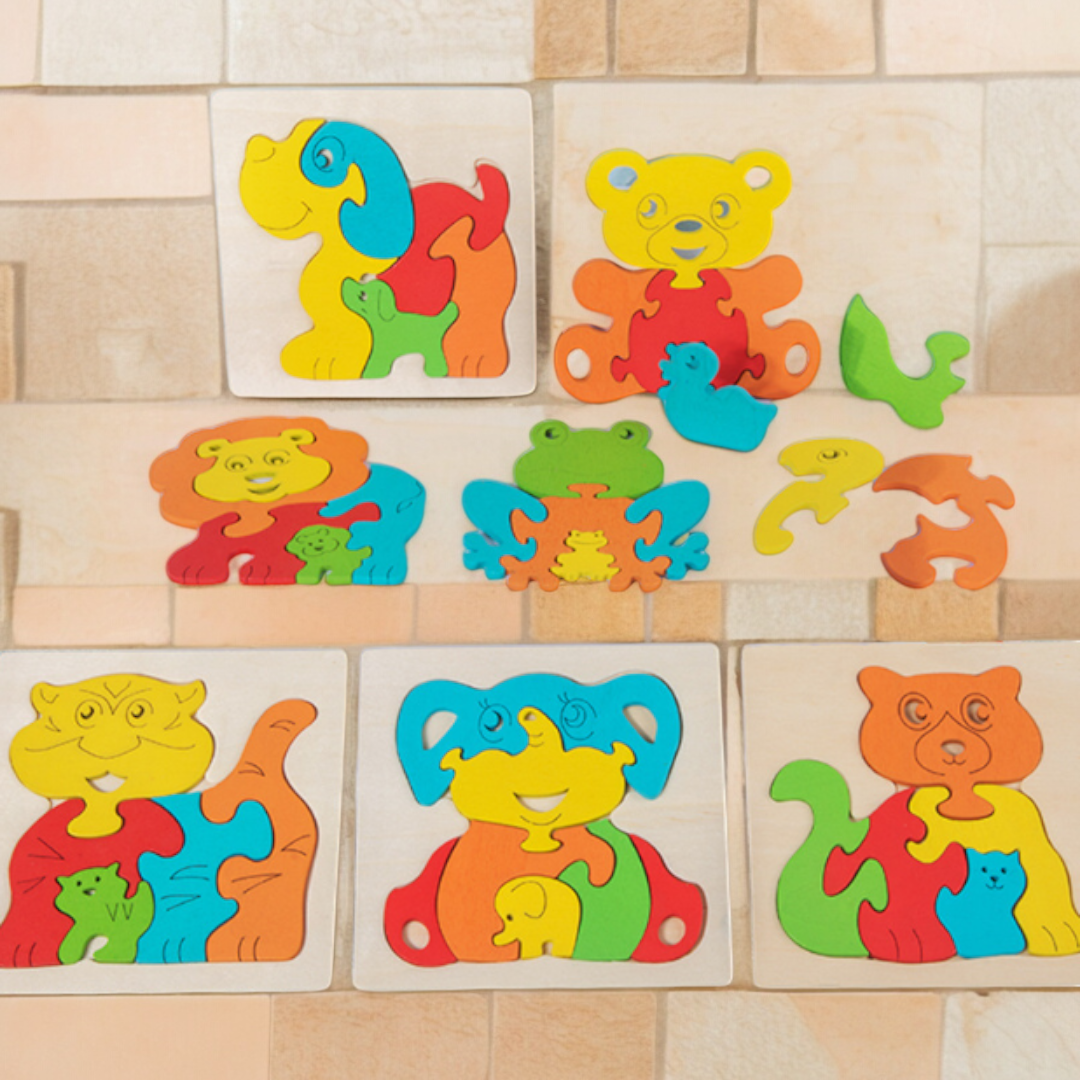 Parent Child 3D Wooden Jigsaw Puzzle Toy 11 x 11 cm