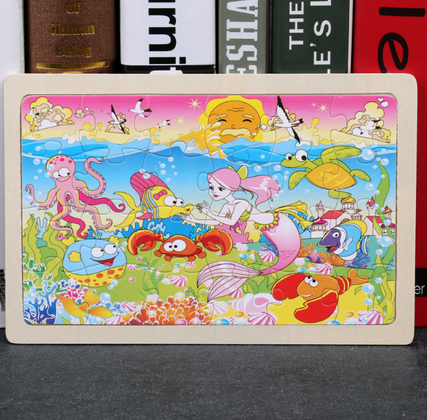 24 Pieces Wooden Children Puzzle With Frame - 22.5 x 15 cm